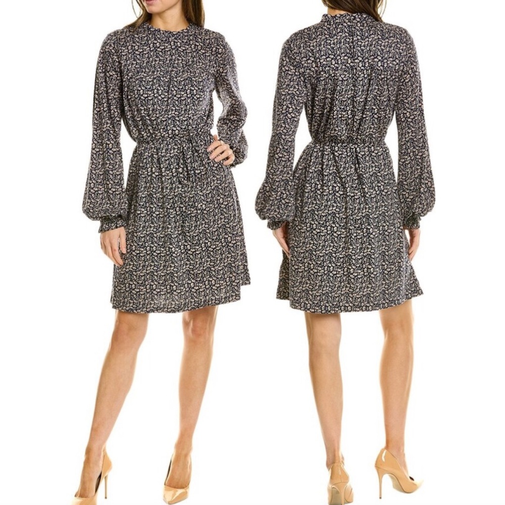 Boden Black Floral-Print Long-Sleeve Mini Dress